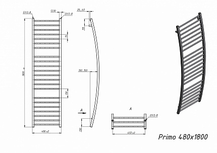 Полотенцесушитель водяной Grota Primo 48x180 см