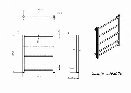 Полотенцесушитель водяной Grota Simple 53x60 см