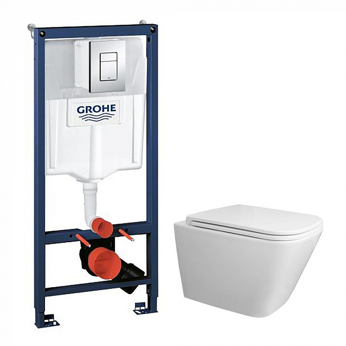Сет: Инсталляция Grohe Rapid SL 3 в 1 + Унитаз подвесной Azario Teramo, безободковый, слив "Скрытое Торнадо", сиденье микролифт (38772001+AZ-0052-UQ3)