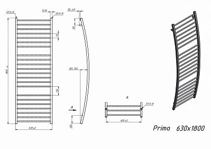 Полотенцесушитель водяной Grota Primo 63x180 см
