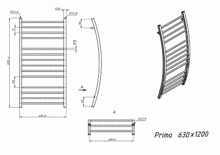 Полотенцесушитель водяной Grota Primo 63x120 см