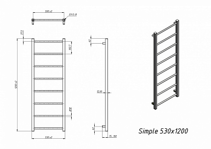 Полотенцесушитель электрический Grota Simple 53x120 см