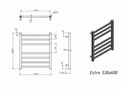 Полотенцесушитель водяной Grota Estro 53x60 см