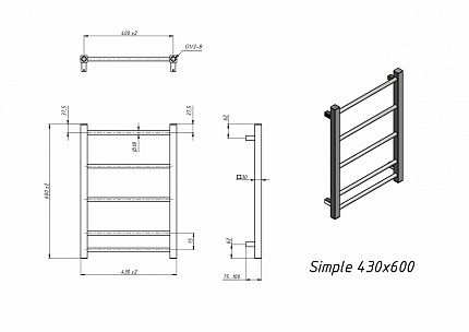 Полотенцесушитель водяной Grota Simple 43x60 см