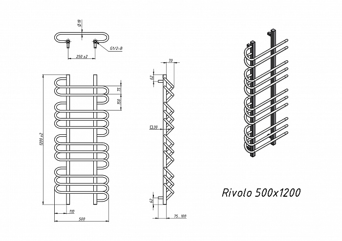Полотенцесушитель Электрический Grota Rivolo 50x120 см