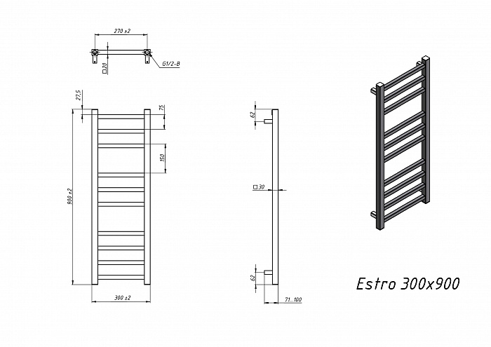 Полотенцесушитель Электрический Grota Estro 30x90 см