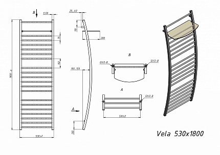 Полотенцесушитель водяной Grota Vela 53x180 см