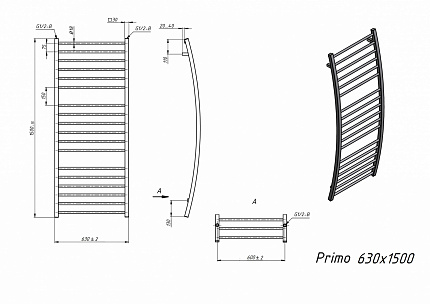 Полотенцесушитель водяной Grota Primo 63x150 см