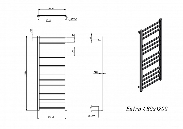 Полотенцесушитель Водяной Grota Estro 48x120 см