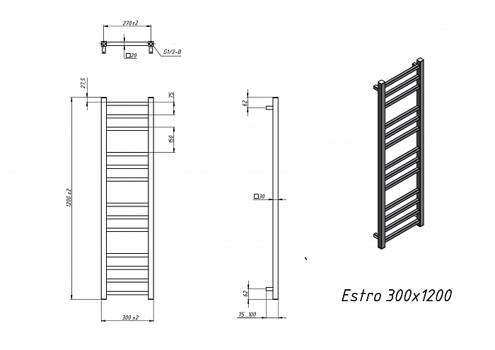 Полотенцесушитель Водяной Grota Estro 30x120 см