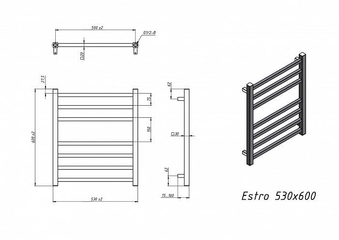 Полотенцесушитель Водяной Grota Estro 53x60 см