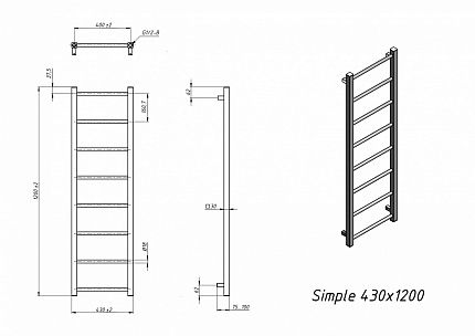 Полотенцесушитель водяной Grota Simple 43x120 см