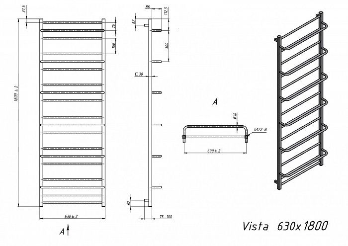 Полотенцесушитель водяной Grota Vista 63x180 см