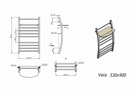 Полотенцесушитель водяной Grota Vela 53x90 см