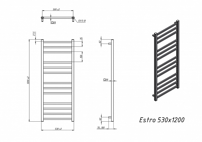 Полотенцесушитель Водяной Grota Estro 53x120 см