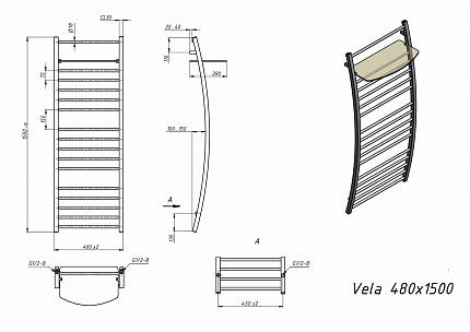 Полотенцесушитель водяной Grota Vela 48x150 см