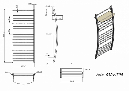 Полотенцесушитель водяной Grota Vela 63x150 см