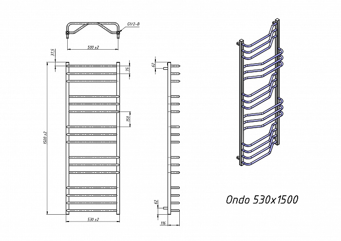 Полотенцесушитель Электрический Grota Ondo 53x150 см
