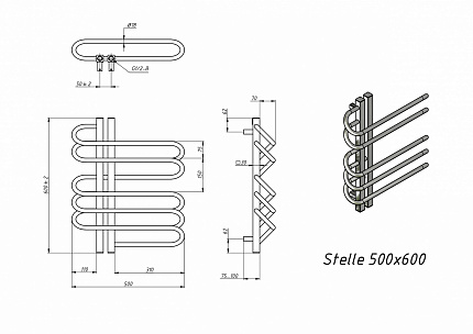 Полотенцесушитель водяной Grota Stelle 50x60 см