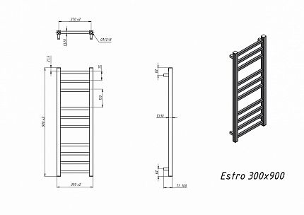 Полотенцесушитель электрический Grota Estro 30x90 см