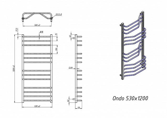 Полотенцесушитель Электрический Grota Ondo 53x120 см