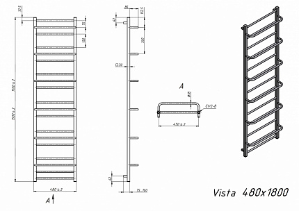 Полотенцесушитель водяной Grota Vista 48x180 см