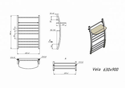 Полотенцесушитель водяной Grota Vela 63x90 см