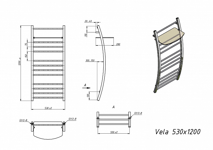 Полотенцесушитель Водяной Grota Vela 53x120 см