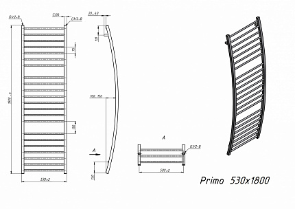 Полотенцесушитель водяной Grota Primo 53x180 см