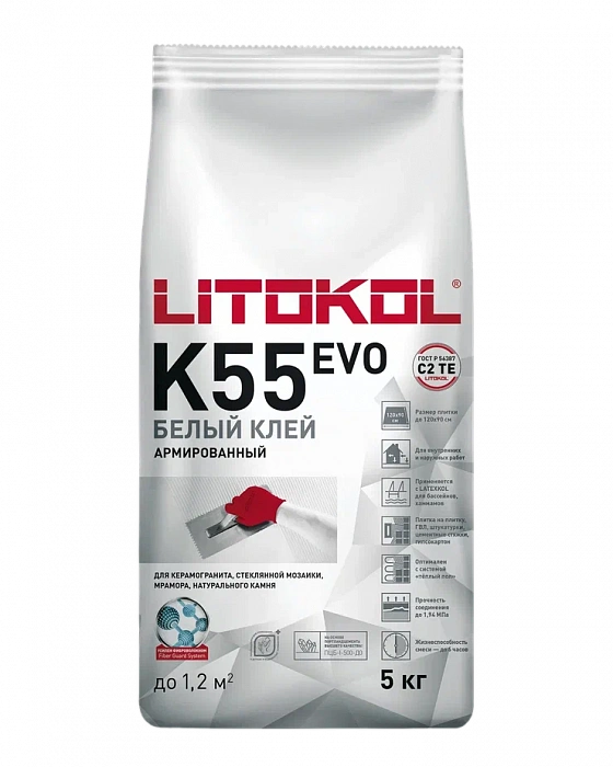 Клей для стеклянной мозаики Litokol Litoplus K55, 5 кг